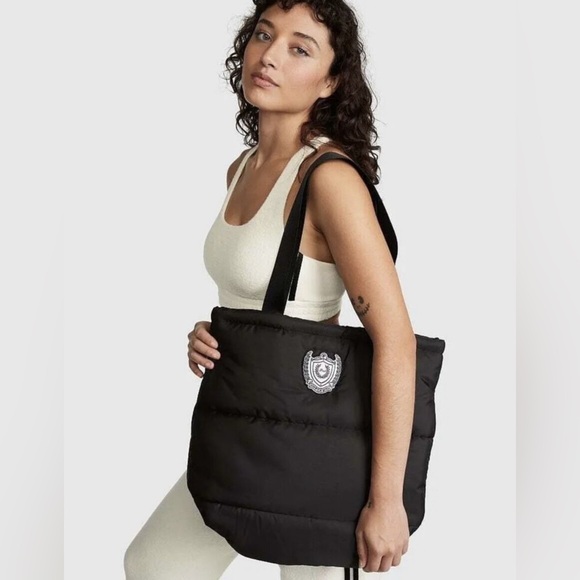 Pink Victorias Secret Quilted Black Tote Bag NWT - Picture 1 of 6